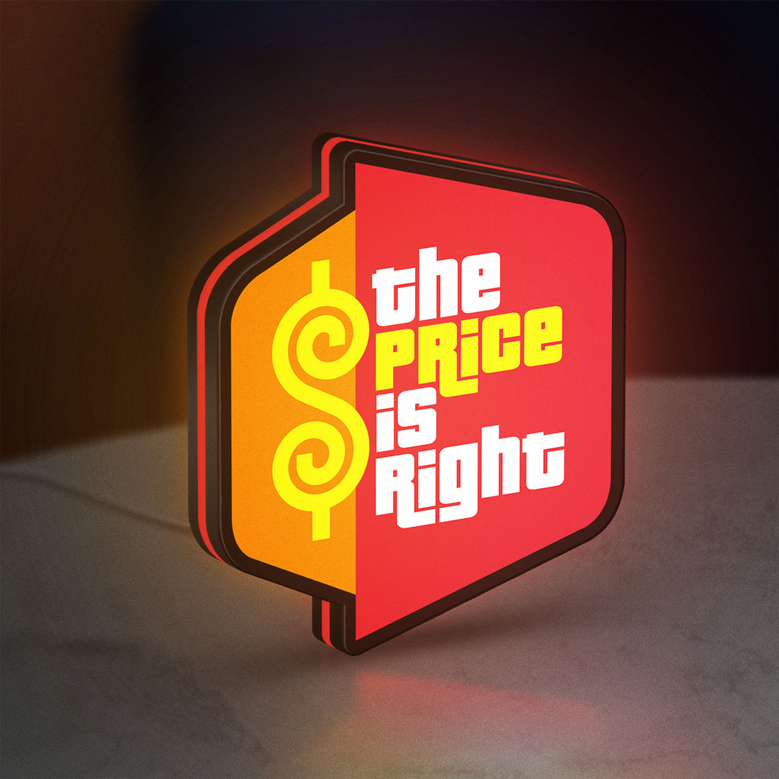 The Price is Right LED lightbox hanging on a wall with red glow