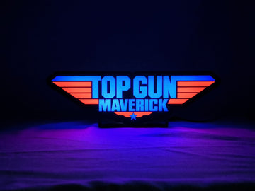 20cm Top Gun Maverick 3D Printed Sign - Illuminated front view standing, great for home theater and media room decor