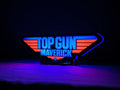 Illuminated angled view standing of Top Gun Maverick 3D LED Sign in 20cm, great for home theater and media room decor