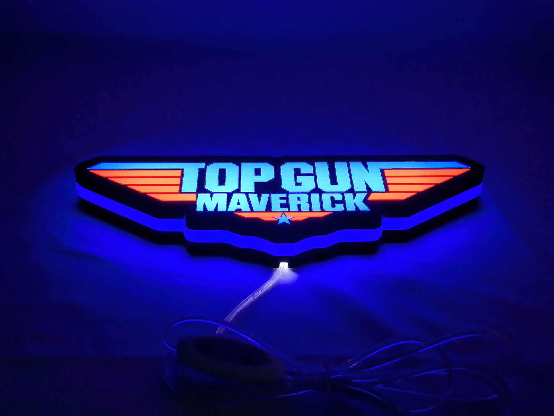 Top Gun Maverick LED Light Box (20cm) - Illuminated flat lay angled view, great for home theater and media room decor