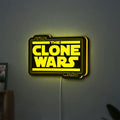 Clone Wars LED lightbox hanging on a wall with yellow glow
