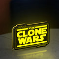 Clone Wars LED lightbox standing on a desk from an angled side view with yellow glow