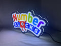 40cm Numberblocks 3D Printed Sign - Illuminated angled view standing, unique wall art for desk and room decor