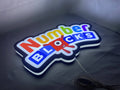 Numberblocks LED Light Box (40cm) - Illuminated flat lay angled view, unique wall art for desk and room decor