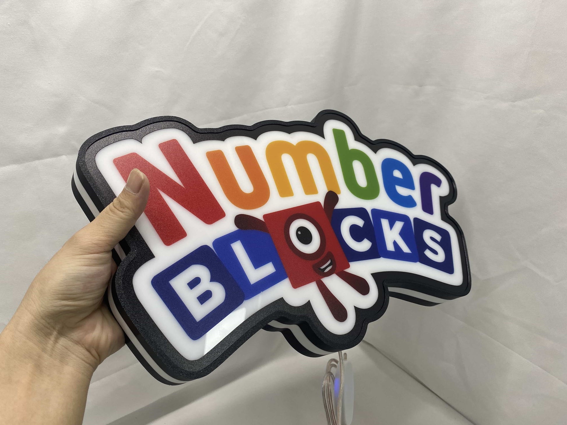 Numberblocks LED Sign (40cm) - Unlit handheld size reference, unique wall art for desk and room decor