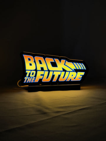 20cm Back To The Future Delorean Glowing Wall Art - Illuminated front view standing, unique wall art for desk and room decor