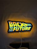 Illuminated flat lay front view of Back To The Future Delorean Illuminated Sign in 20cm, unique wall art for desk and room decor