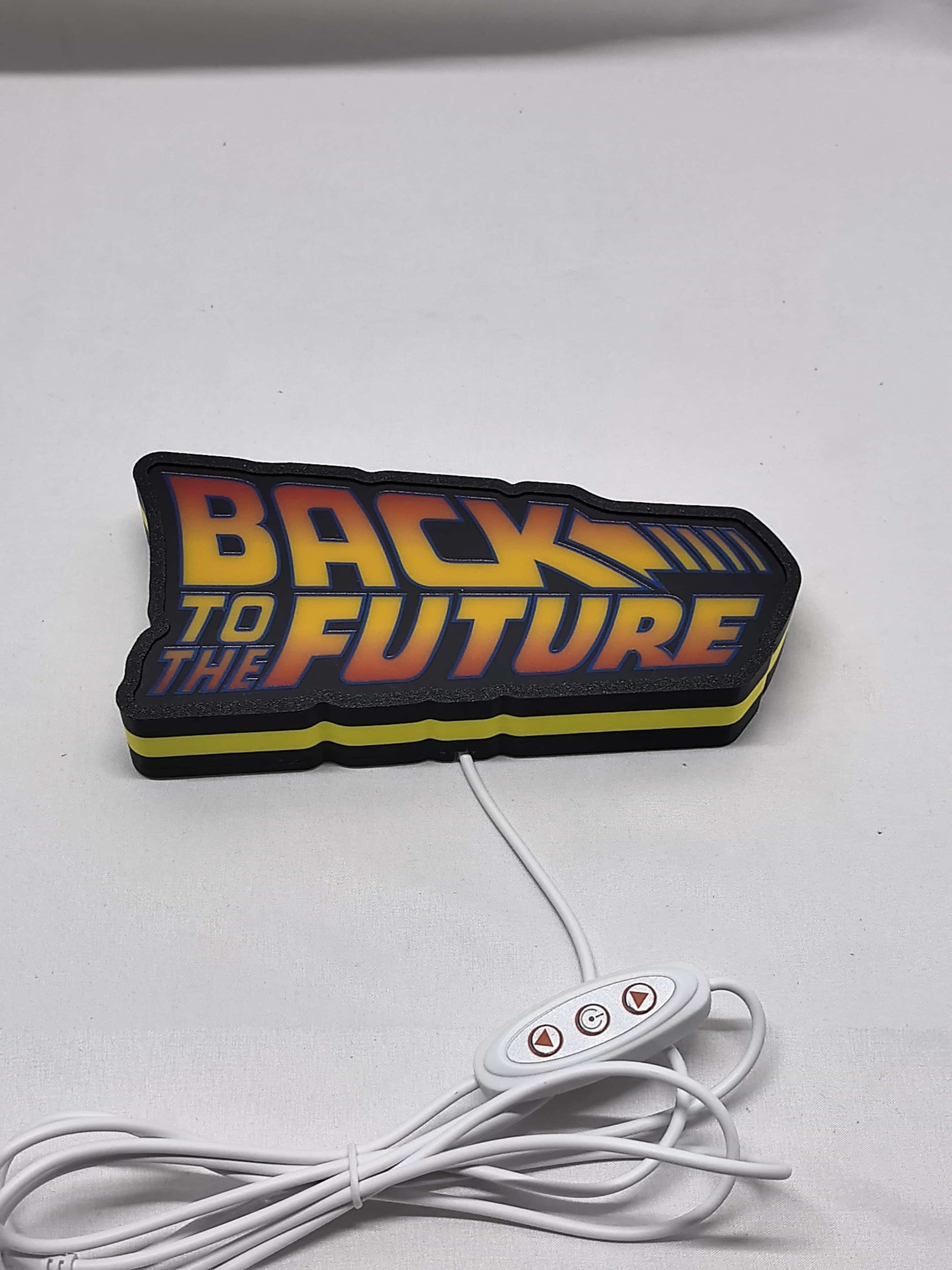 Back To The Future Delorean LED Sign (20cm) - Unlit flat lay angled details, unique wall art for desk and room decor