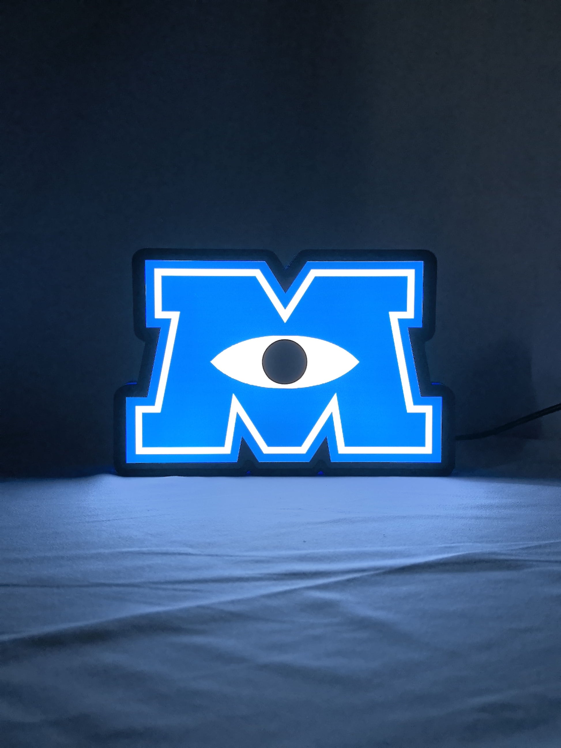 Illuminated front view standing of Monsters University Illuminated Sign in 20cm, unique wall art for desk and room decor