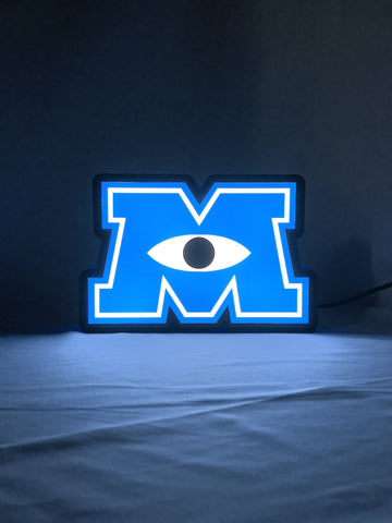 Illuminated front view standing of Monsters University Illuminated Sign in 20cm, unique wall art for desk and room decor