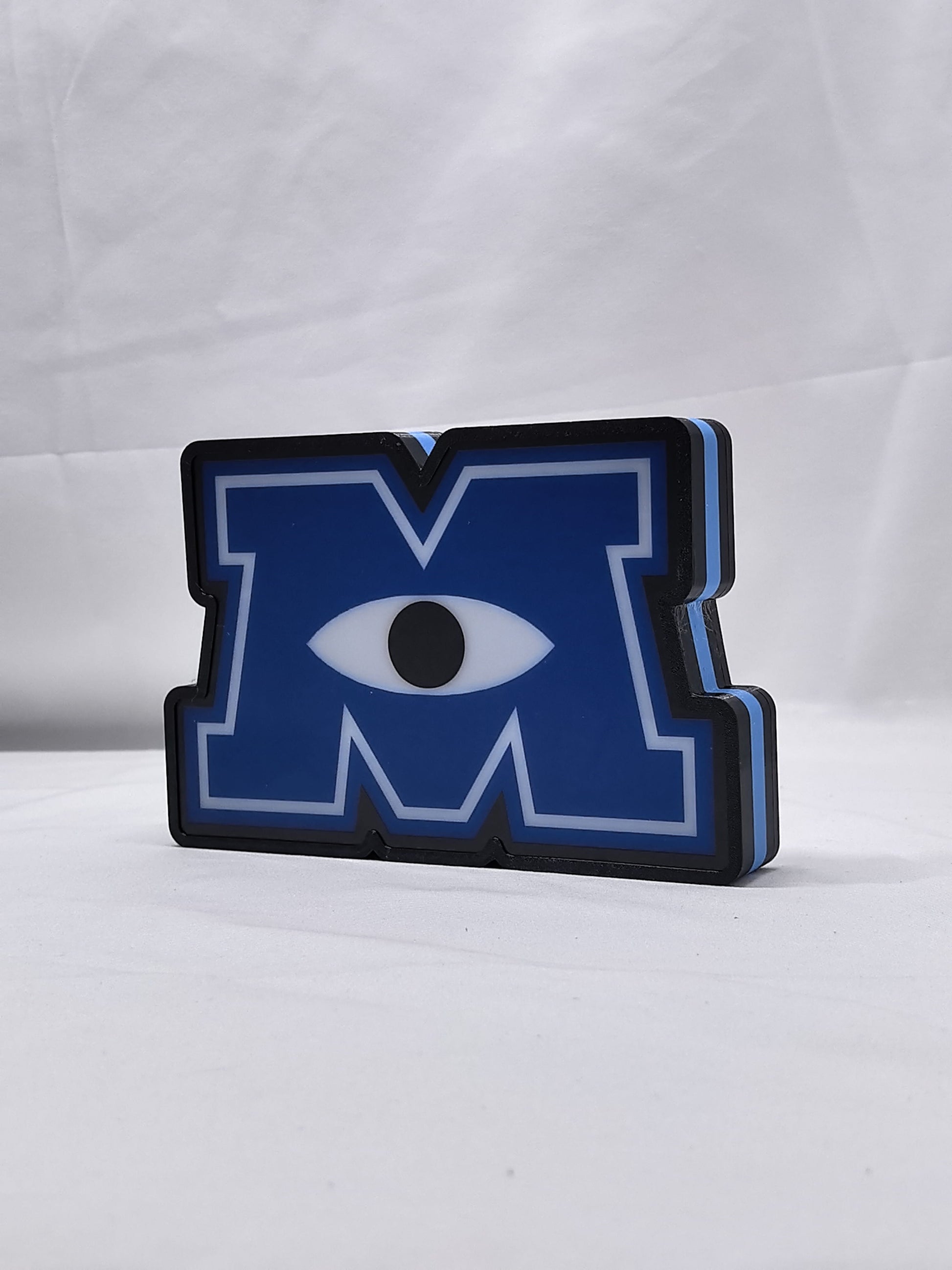 Unlit angled details standing of Monsters University Illuminated Sign in 20cm, unique wall art for desk and room decor