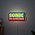 Sonic the Hedgehog LED lightbox hanging on a wall with white glow