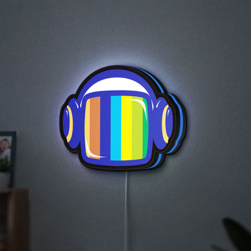 Retro Broadcast LED lightbox hanging on a wall with blue glow