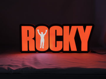 Rocky Balboa LED Light Box (40cm) - Illuminated front view standing, perfect for music studio and bedroom decor
