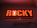 40cm Rocky Balboa 3D Printed Sign - Illuminated flat lay angled view, perfect for music studio and bedroom decor