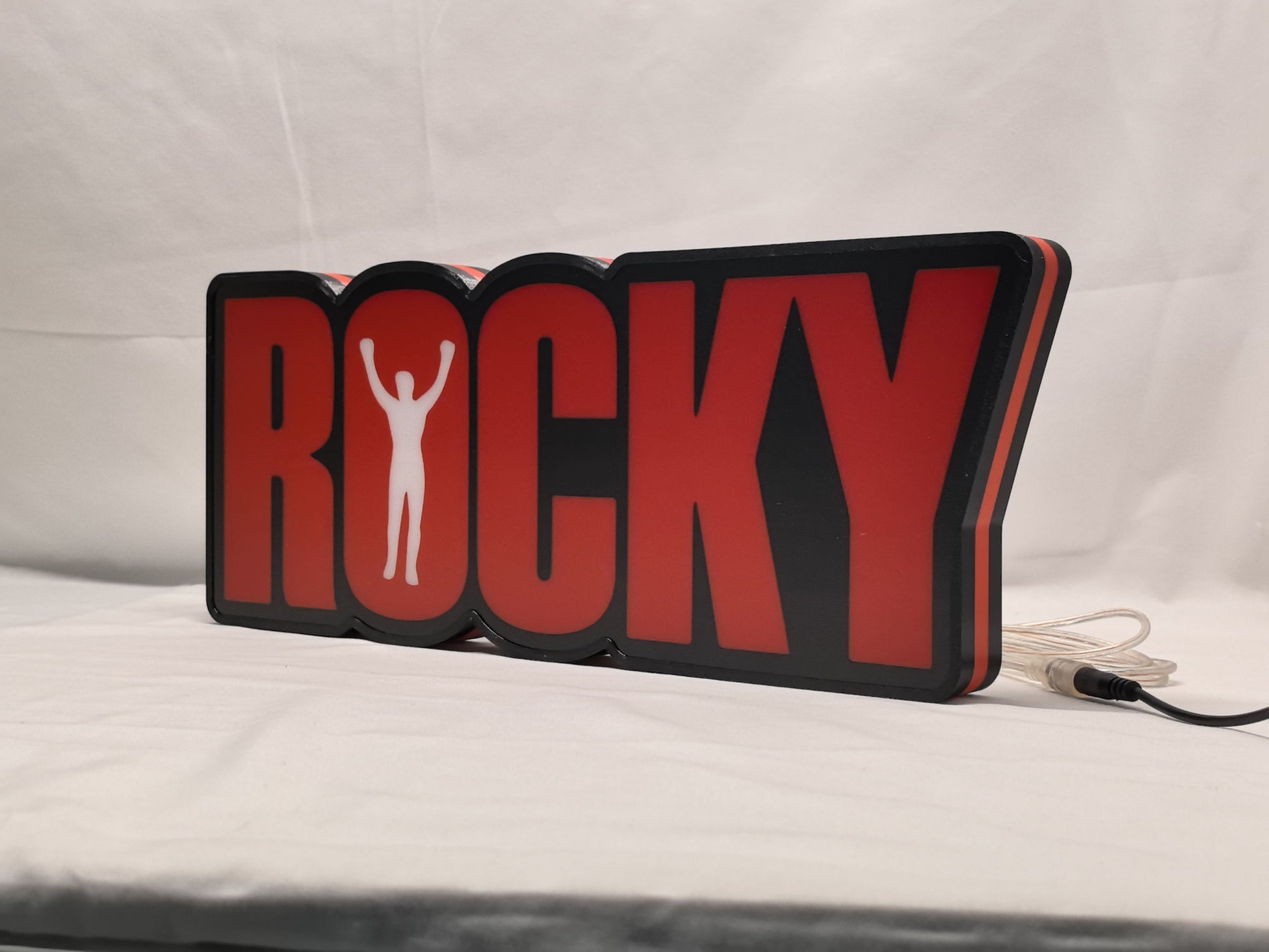40cm Rocky Balboa Glowing Wall Art - Unlit angled details standing, perfect for music studio and bedroom decor