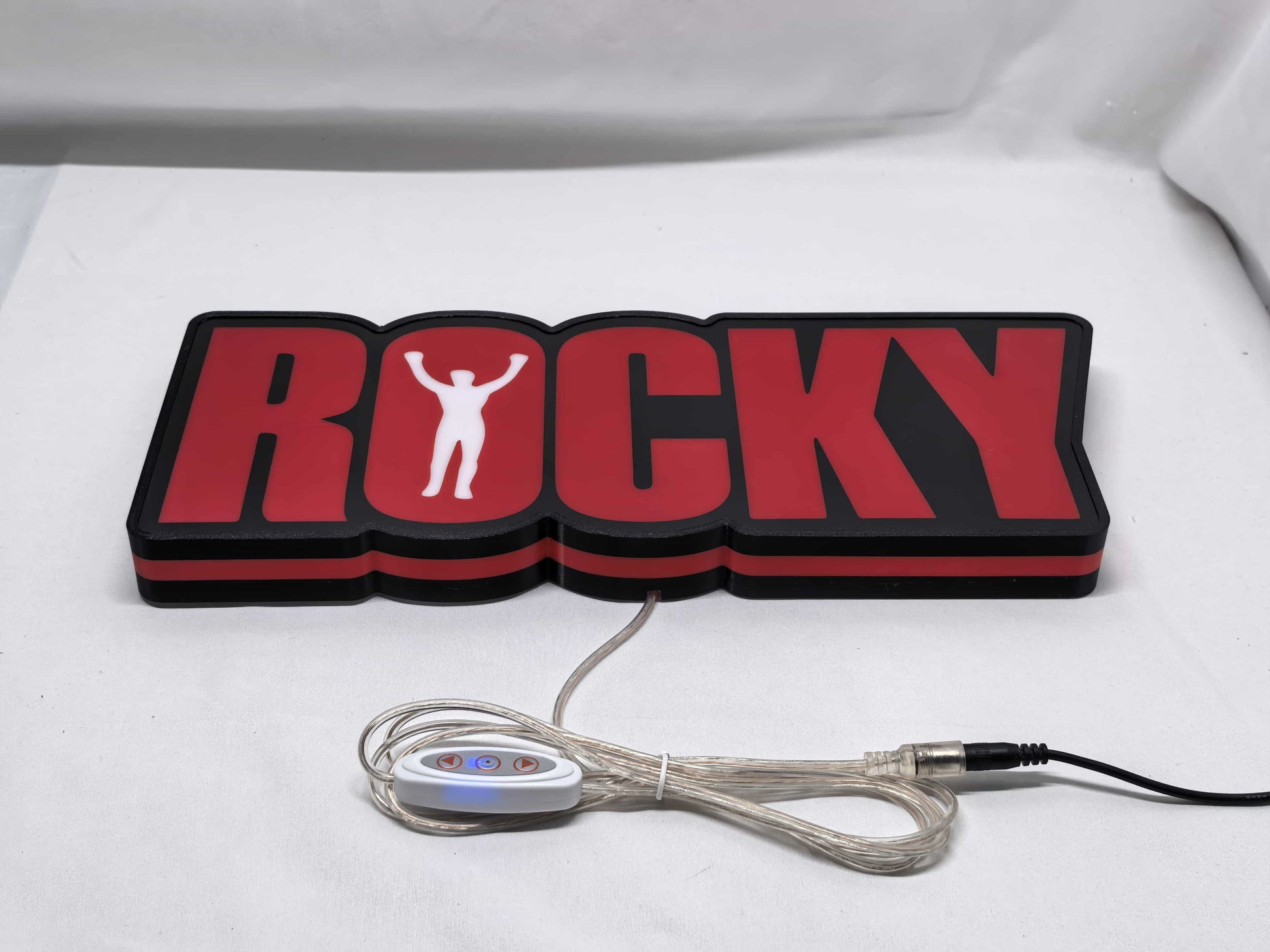 40cm Rocky Balboa 3D Printed Sign - Unlit flat lay angled details, perfect for music studio and bedroom decor