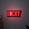 Rocky Balboa LED lightbox hanging on a wall with red glow