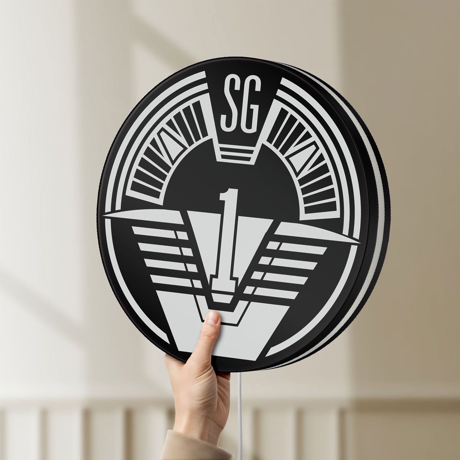 Unlit SG-1 Patch Lightbox LED lightbox held by hand to show size and details