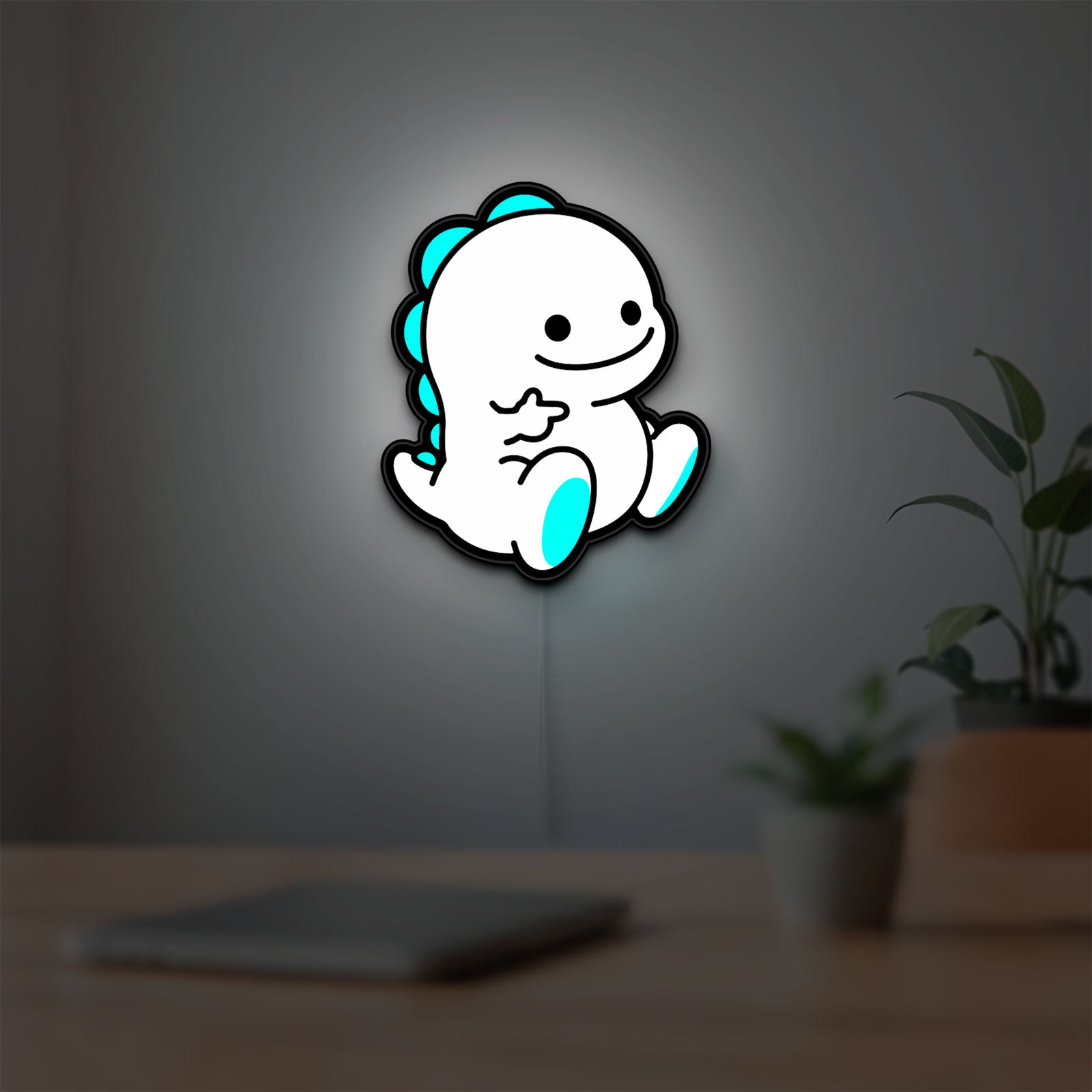 Bigo Live LED lightbox hanging on a room wall with soft white light