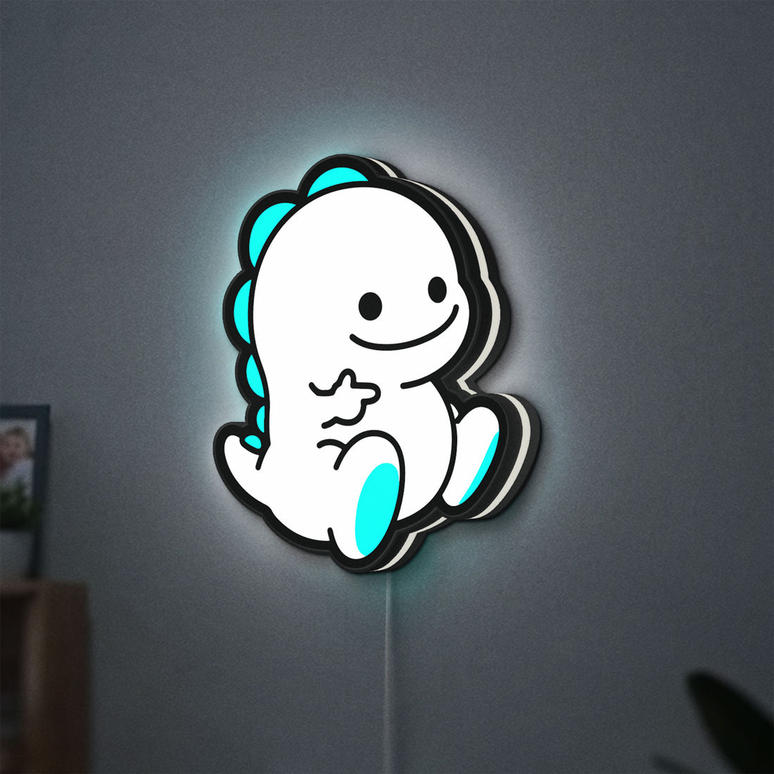 Bigo Live LED lightbox hanging on a wall with white glow