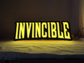 40cm Invincible 3D Printed Sign - Illuminated front view standing, cool game room and bedroom decor
