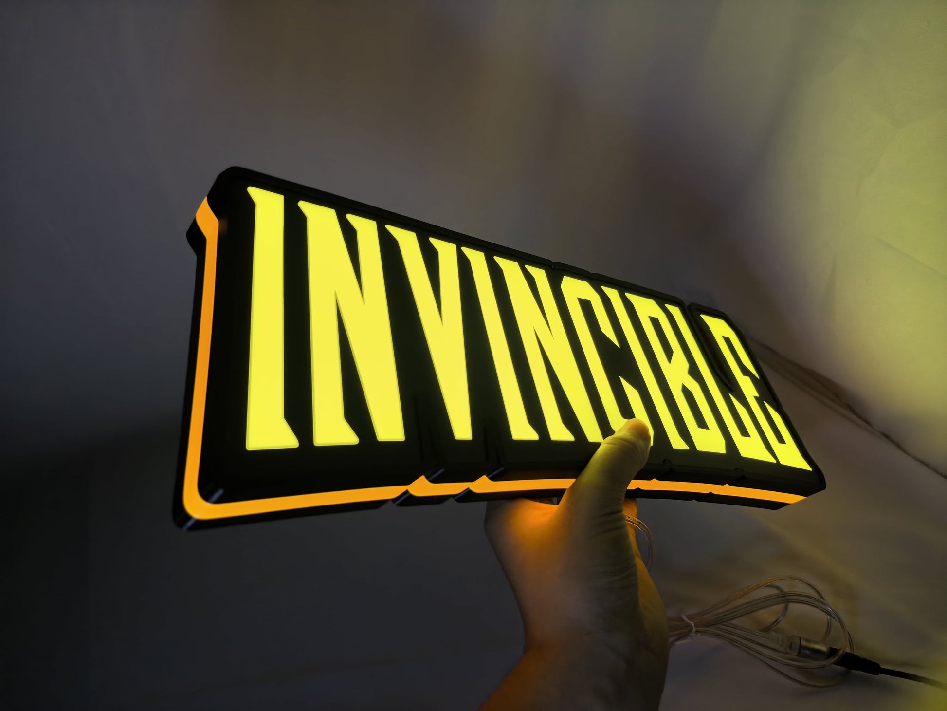 Invincible LED Sign (40cm) - Illuminated handheld size reference, cool game room and bedroom decor
