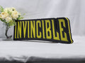 Unlit angled details standing of Invincible Illuminated Sign in 40cm, cool game room and bedroom decor