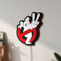 Unlit Ghostbusters LED lightbox mounted on a wall in daylight
