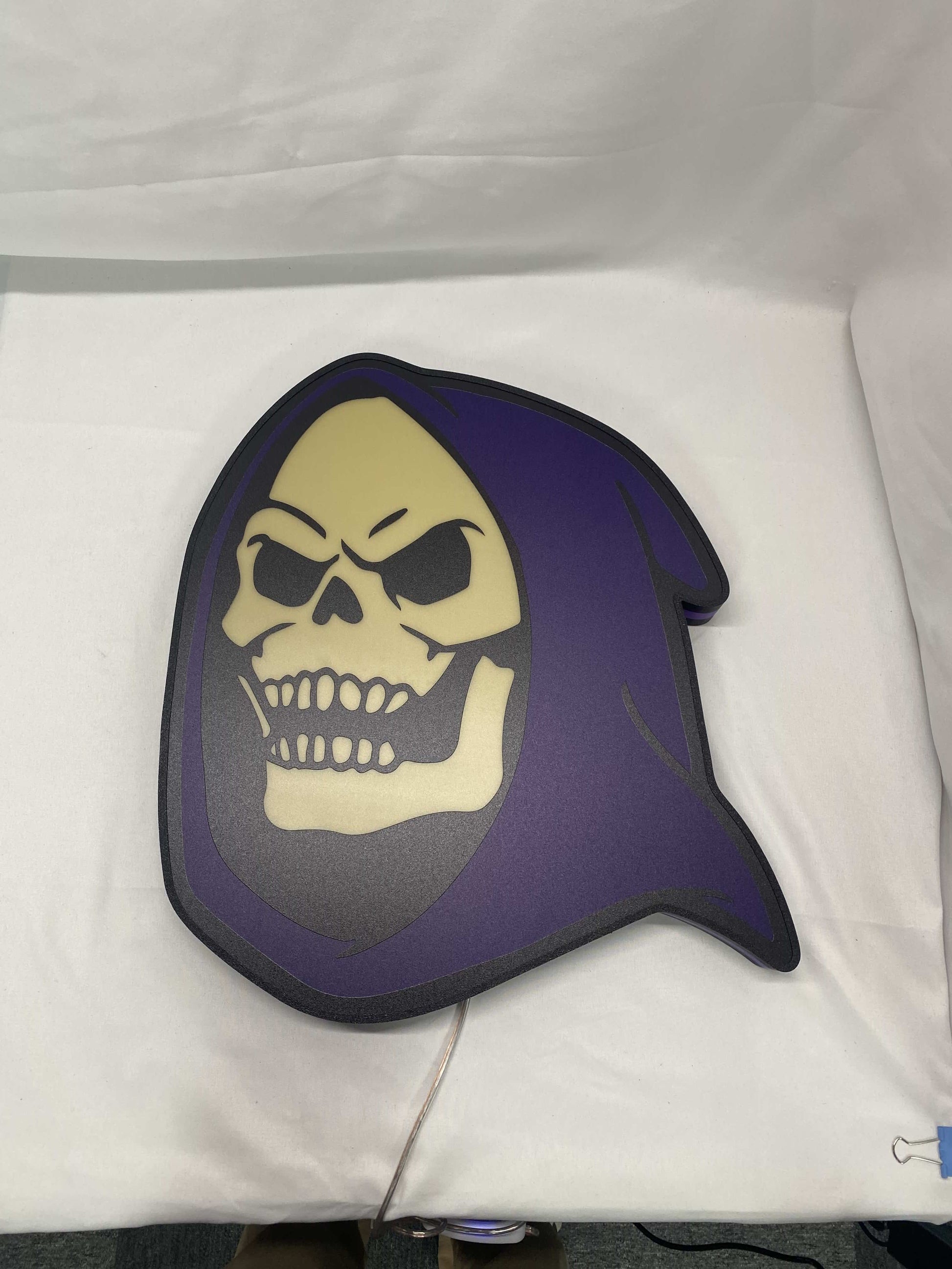 Skeletor LED Light Box (40cm) - Unlit flat lay front details, unique wall art for desk and room decor