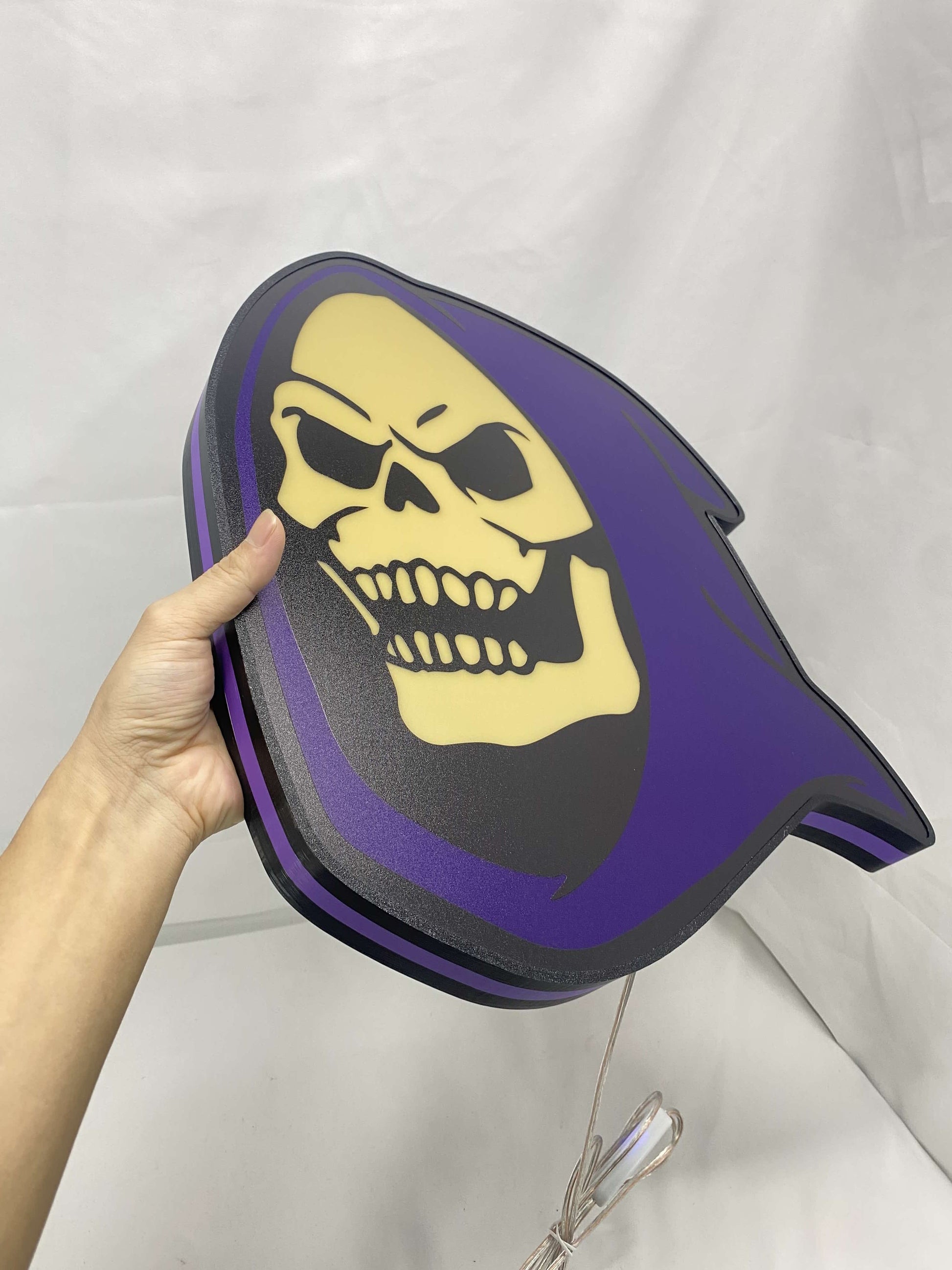 40cm Skeletor 3D Printed Sign - Unlit handheld size reference, unique wall art for desk and room decor