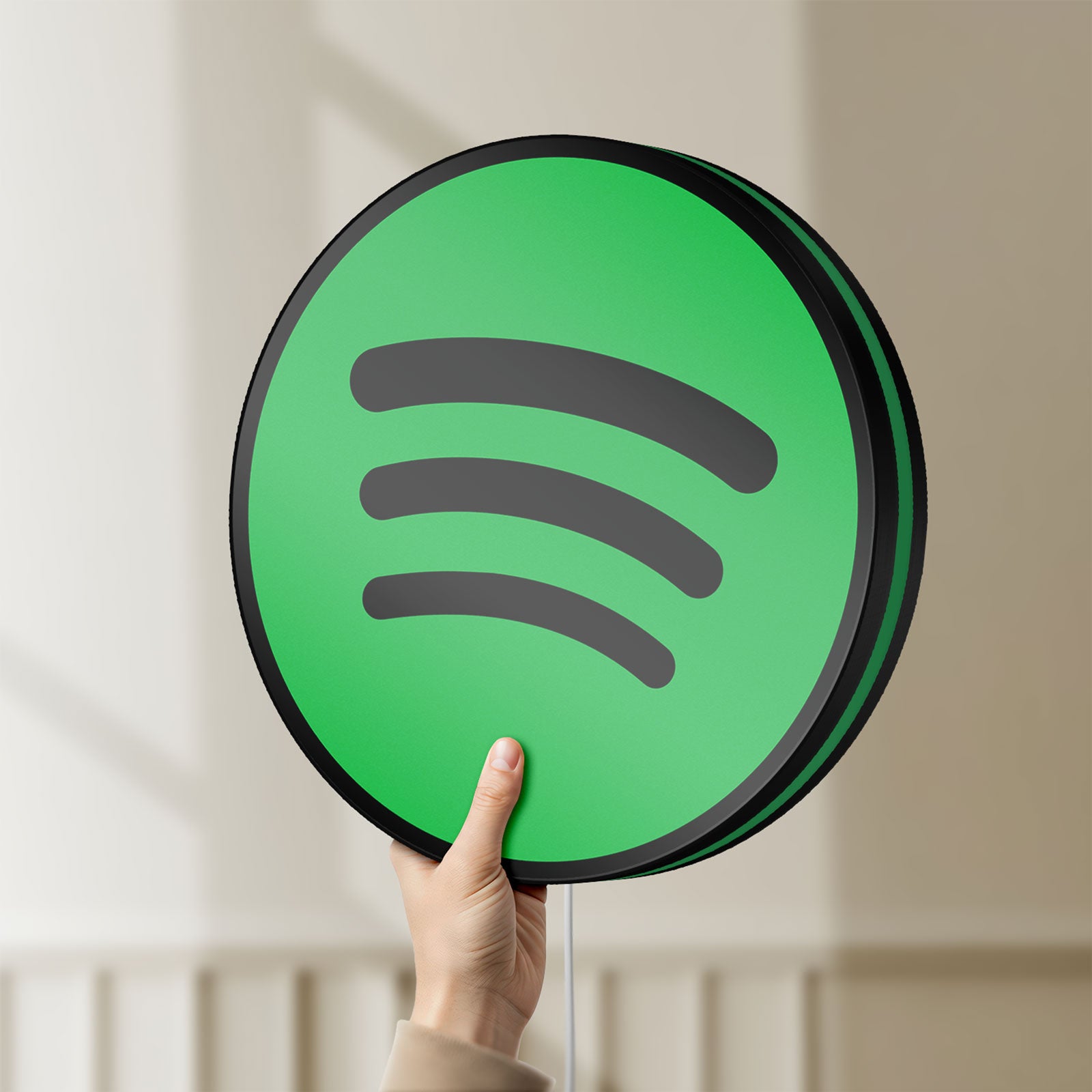 Unlit Spotify 2015 LED lightbox held by hand to show size and details