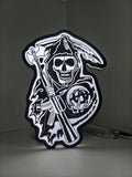 Illuminated front view standing of Sons Of Anarchy 3D LED Sign in 30cm, unique wall art for desk and room decor