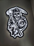 Illuminated flat lay front view of Sons Of Anarchy Illuminated Sign in 30cm, unique wall art for desk and room decor