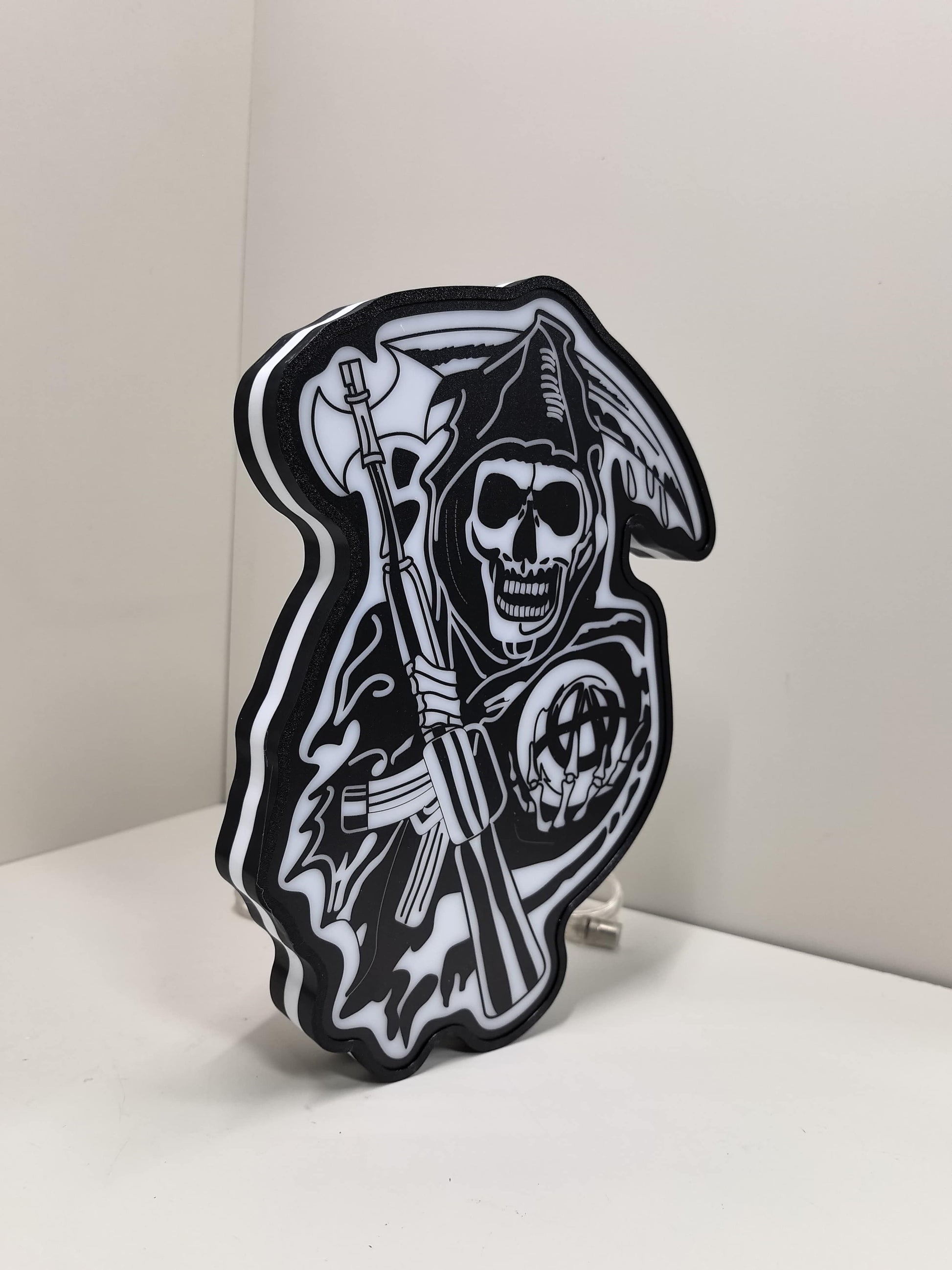 30cm Sons Of Anarchy Glowing Wall Art - Unlit angled details standing, unique wall art for desk and room decor