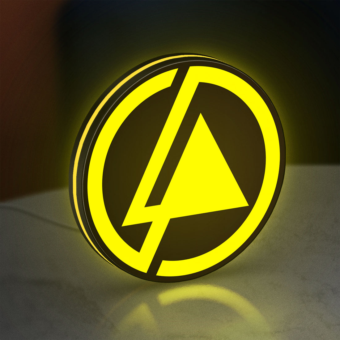 Linkin Park LED lightbox hanging on a wall with yellow glow