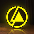 Front view of Linkin Park LED lightbox sign glowing on a wooden desk