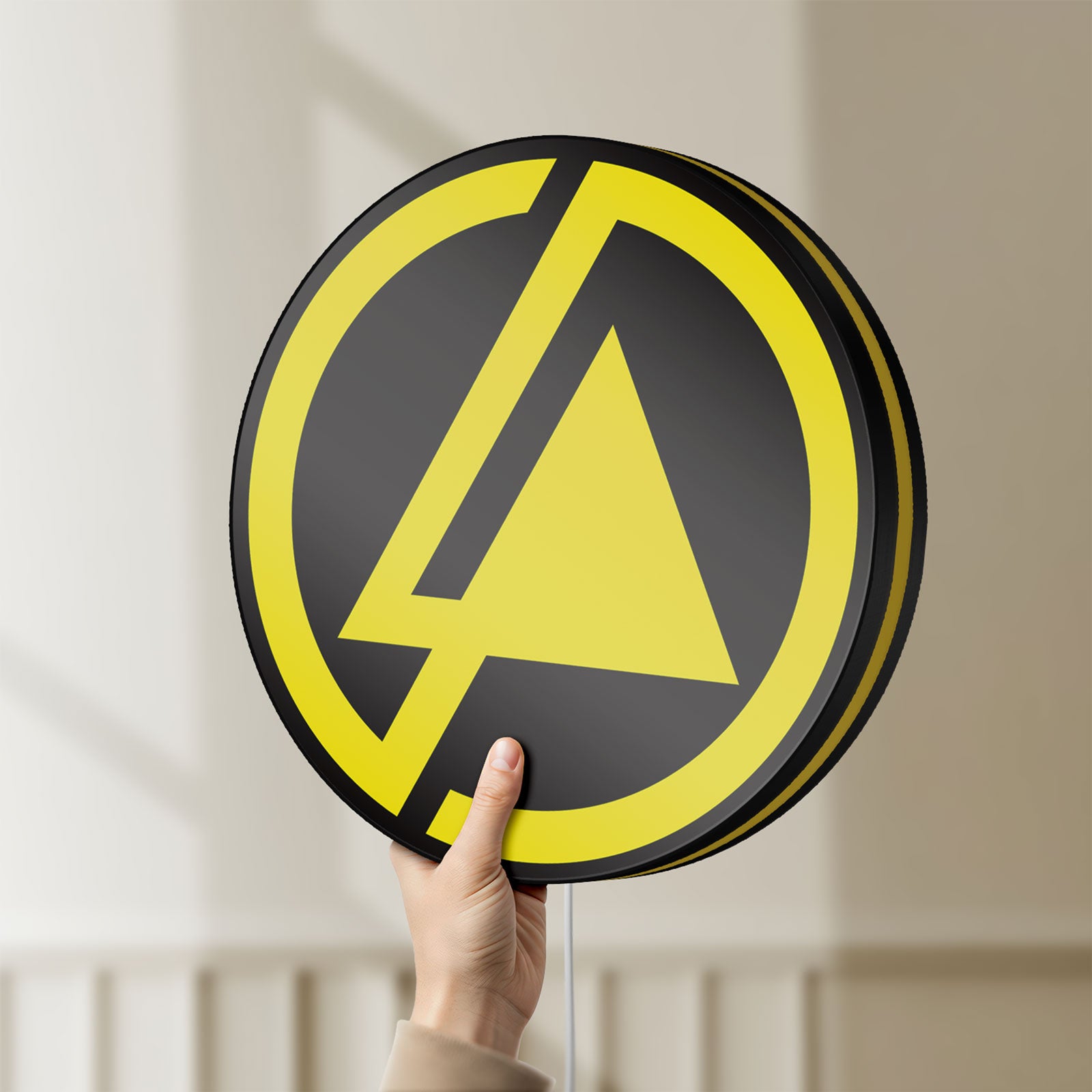 Unlit Linkin Park LED lightbox held by hand to show size and details