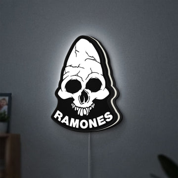 Ramones LED lightbox hanging on a wall with white glow