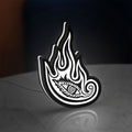 Tool Lateralus Eye LED lightbox standing on a desk from an angled side view with white glow
