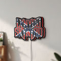 Unlit Lynyrd Skynyrd LED lightbox mounted on a wall in daylight