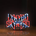 Front view of Lynyrd Skynyrd LED lightbox sign glowing on a wooden desk