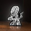 Front view of Iron Maiden Killers LED lightbox sign glowing on a wooden desk