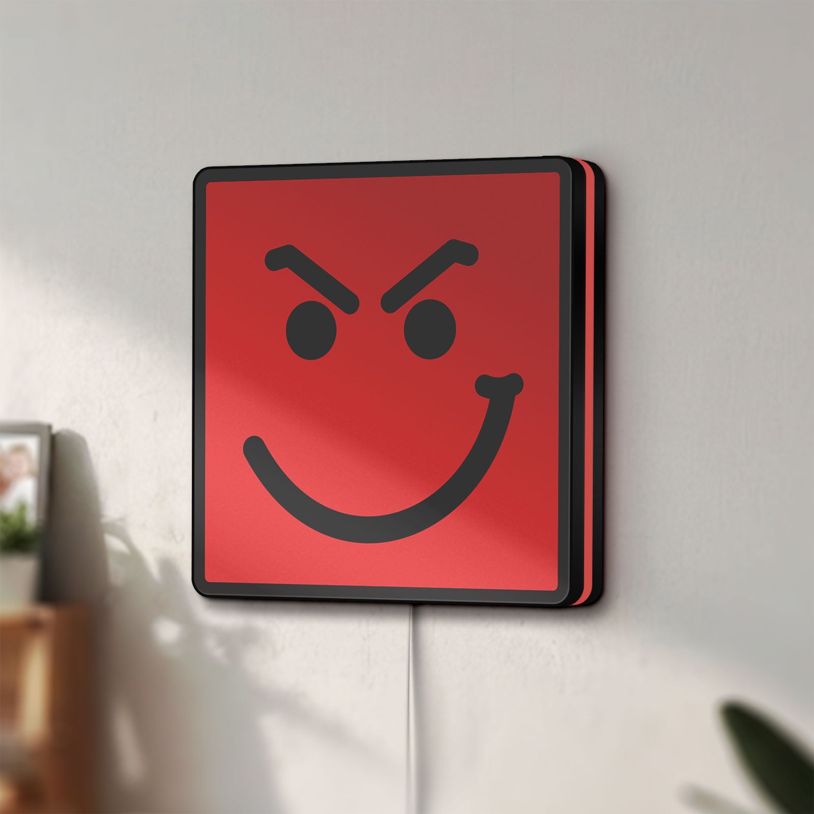 Unlit Have A Nice Day LED lightbox mounted on a wall in daylight