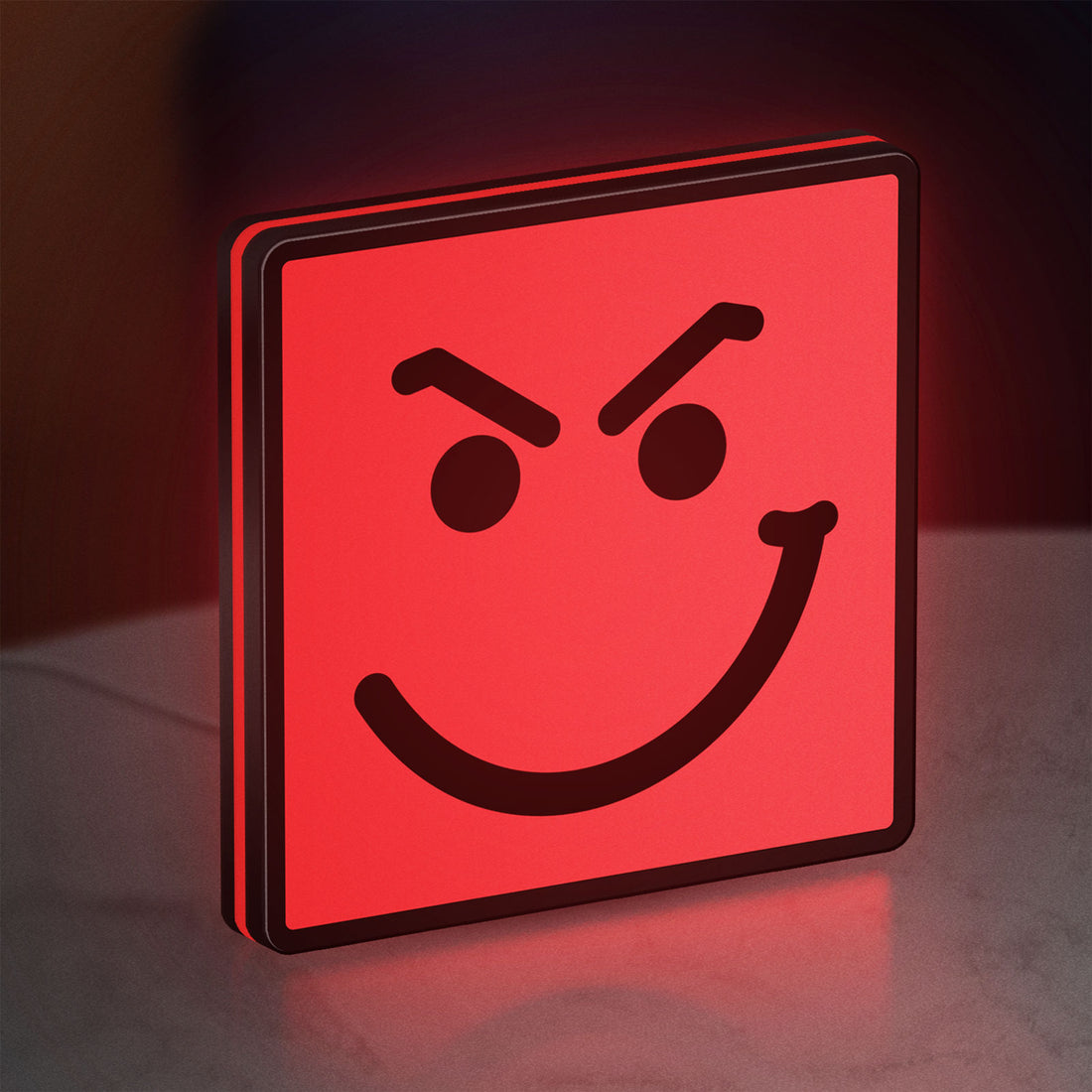 Have A Nice Day LED lightbox hanging on a wall with red glow