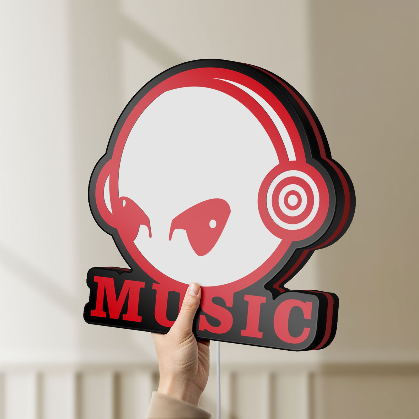 Unlit Custom Music LED lightbox held by hand to show size and details