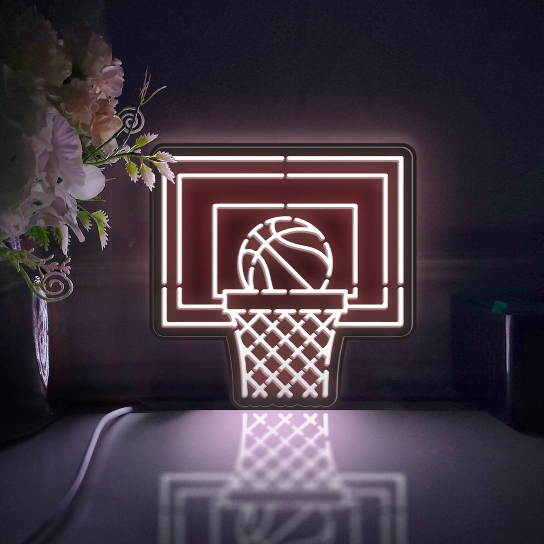Basketball Led Light Box, Basketball And Basketball Hoop Wall Art Decor, Light Sign, Desktop Decoration, Gift For Basketball, Sports Lover