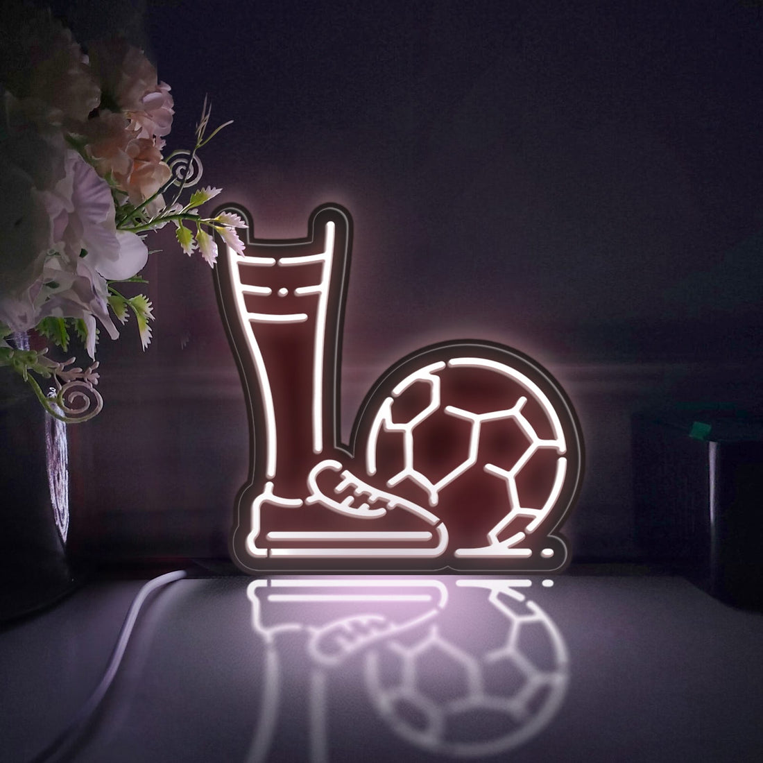 Foot With Football, Football Player Led Light Box, Playing Football Wall Art Decor, Light Sign, Desktop Decoration, Gift For Sports Fan