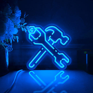 Hammer And Wrench, Repair Tool Led Light Box, Garage Wall Art Decor, Light Sign, Desktop Decorations, Gift For Diy Enthusiasts, Handyme