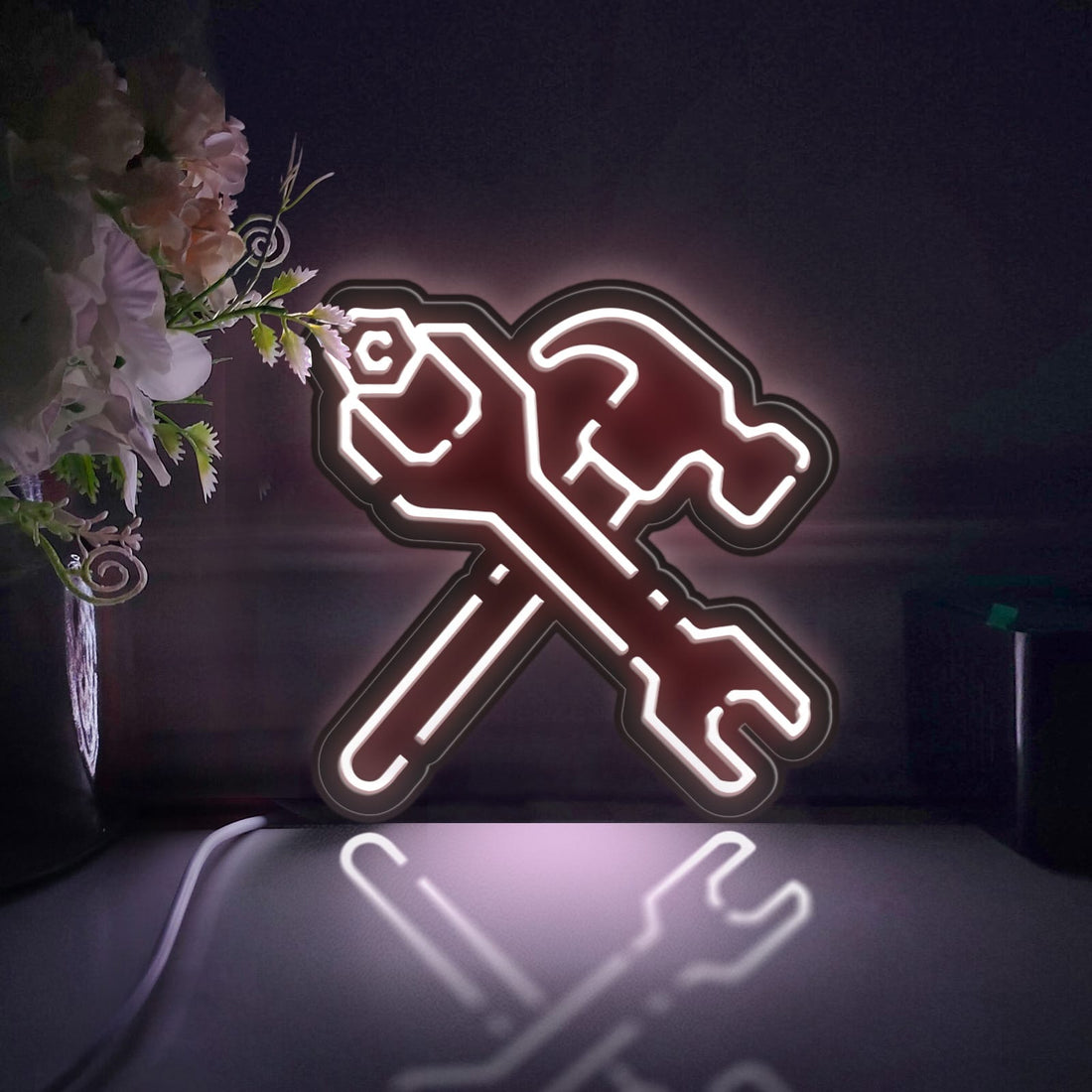 Hammer And Wrench, Repair Tool Led Light Box, Garage Wall Art Decor, Light Sign, Desktop Decorations, Gift For Diy Enthusiasts, Handyme